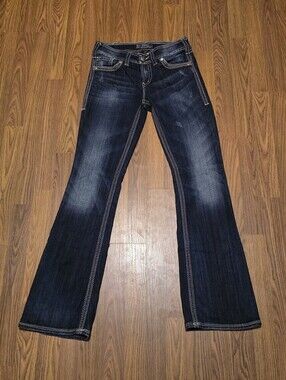 Silver Surplus Womens Dark Wash Bootcut Jeans Distressed Y2K W28 L34 Denim E51